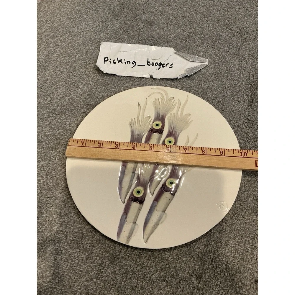 Vintage Fused Art Squid Coaster Sign By Artist